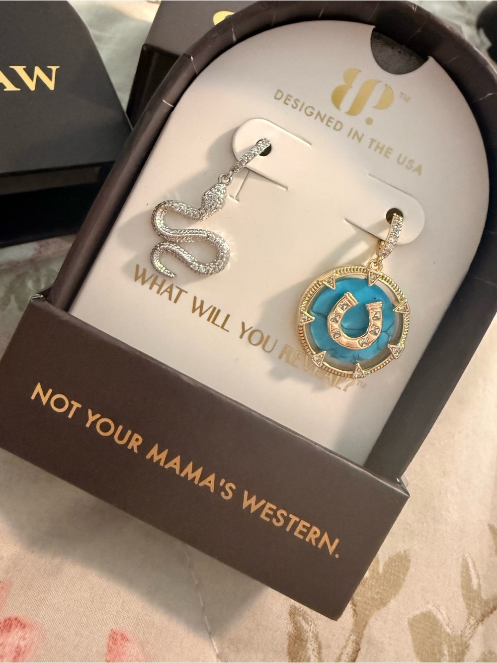 Not Your Mama's Western Turquoise Horseshoe & Silver Snake Charm Set
